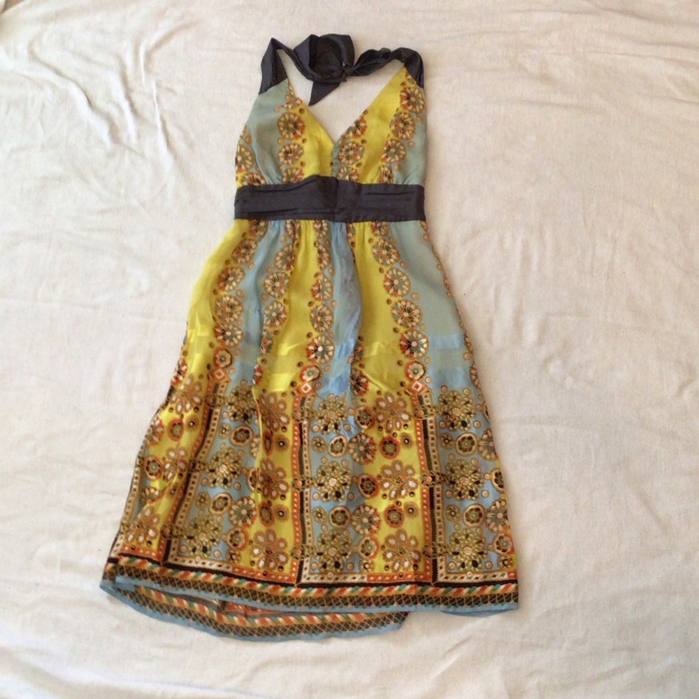 Moulinette Soeurs Yellow and Blue Patterned Halter Dress